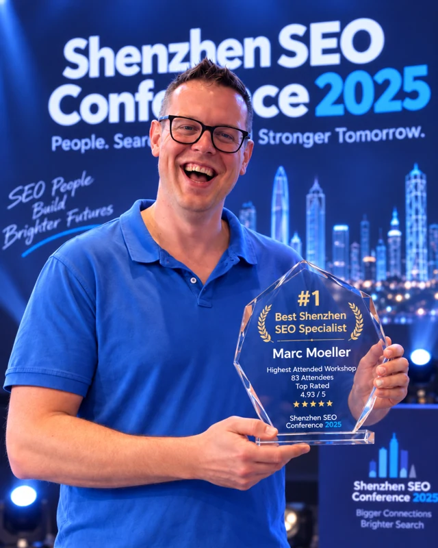 Award portrait of Marc Moeller holding the 2025 Shenzhen SEO Award